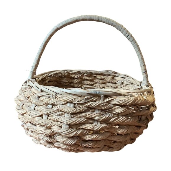 Large Handwoven Seagrass Gathering Basket Vintage Farmhouse Decor 12"H x 14"W - Picture 3 of 6